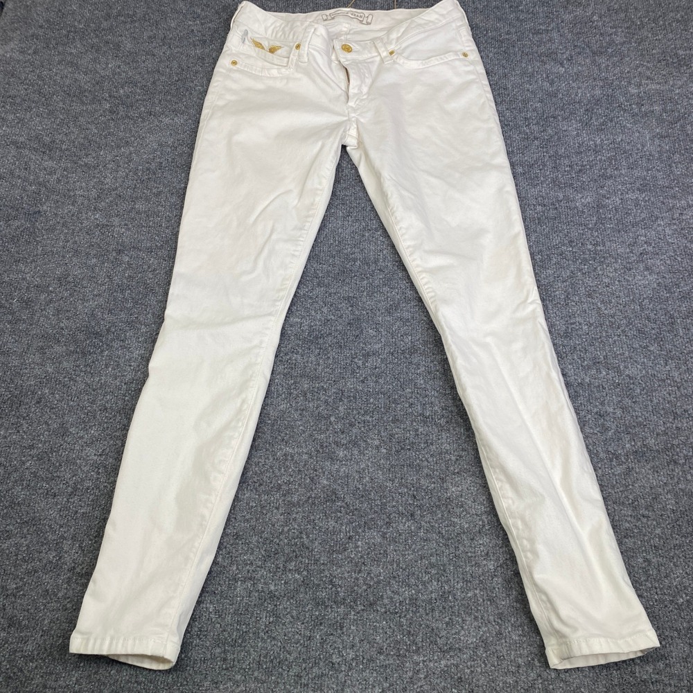 Robins Jean Womens White Skinny Jeans Gold Wing Logo SP8657GLD Size 29  USA